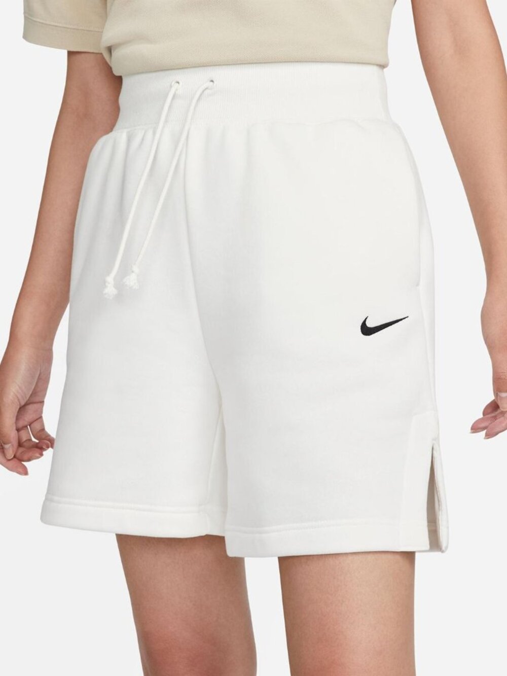 Nike Women's White Phoenix Fleece High-Rise Swoosh Slit Athletic Shorts Size S